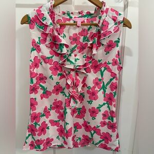 Lilly Pulitzer Allison Ruffle Pink/White Floral Sleeveless Top Romantic Sm.